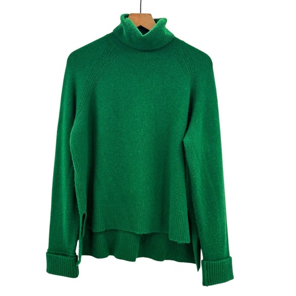 J. Crew Side Slit Supersoft Turtleneck Sweater Solid Green Style H4131 | Large - Picture 2 of 10